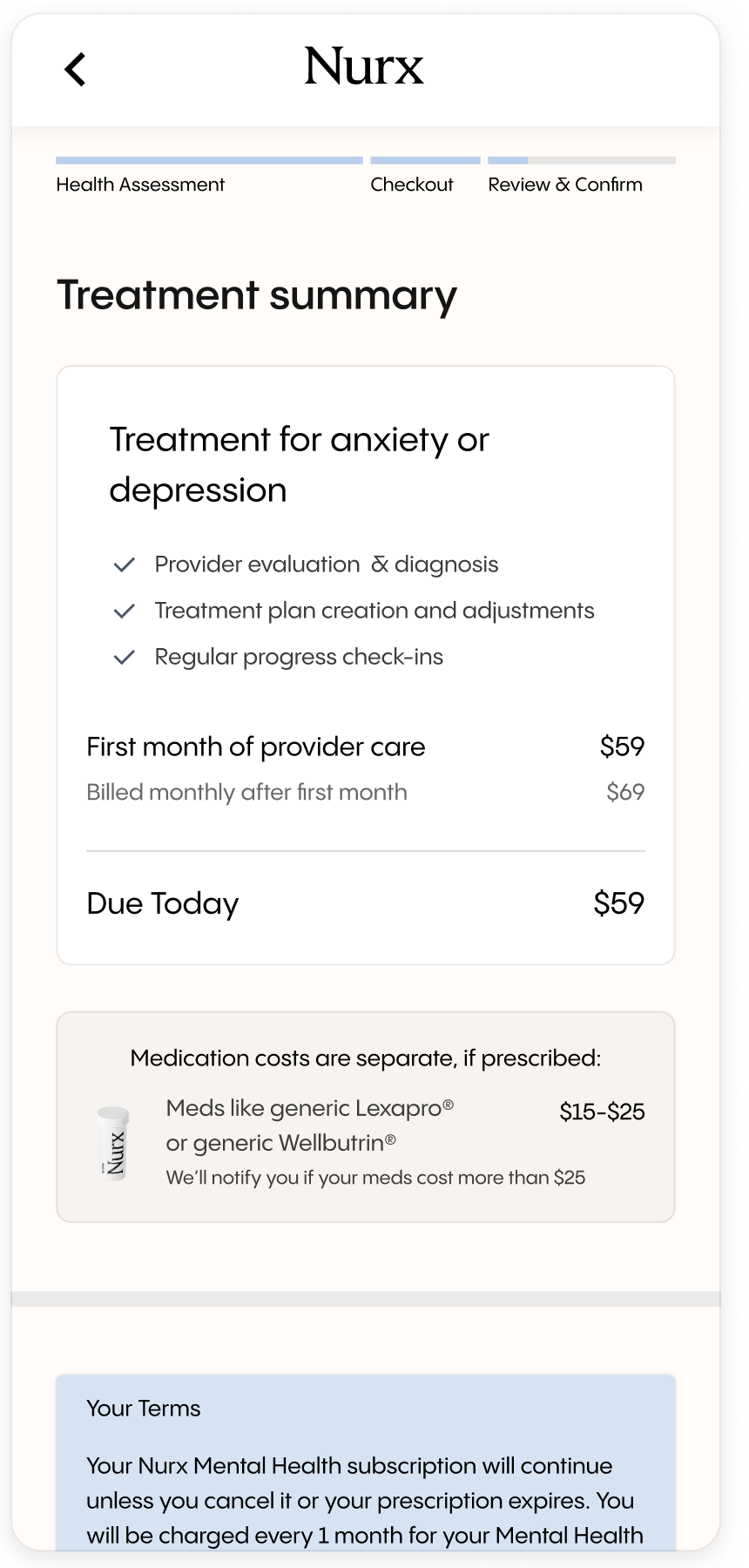 Test 2: restructured treatment summary + checkout