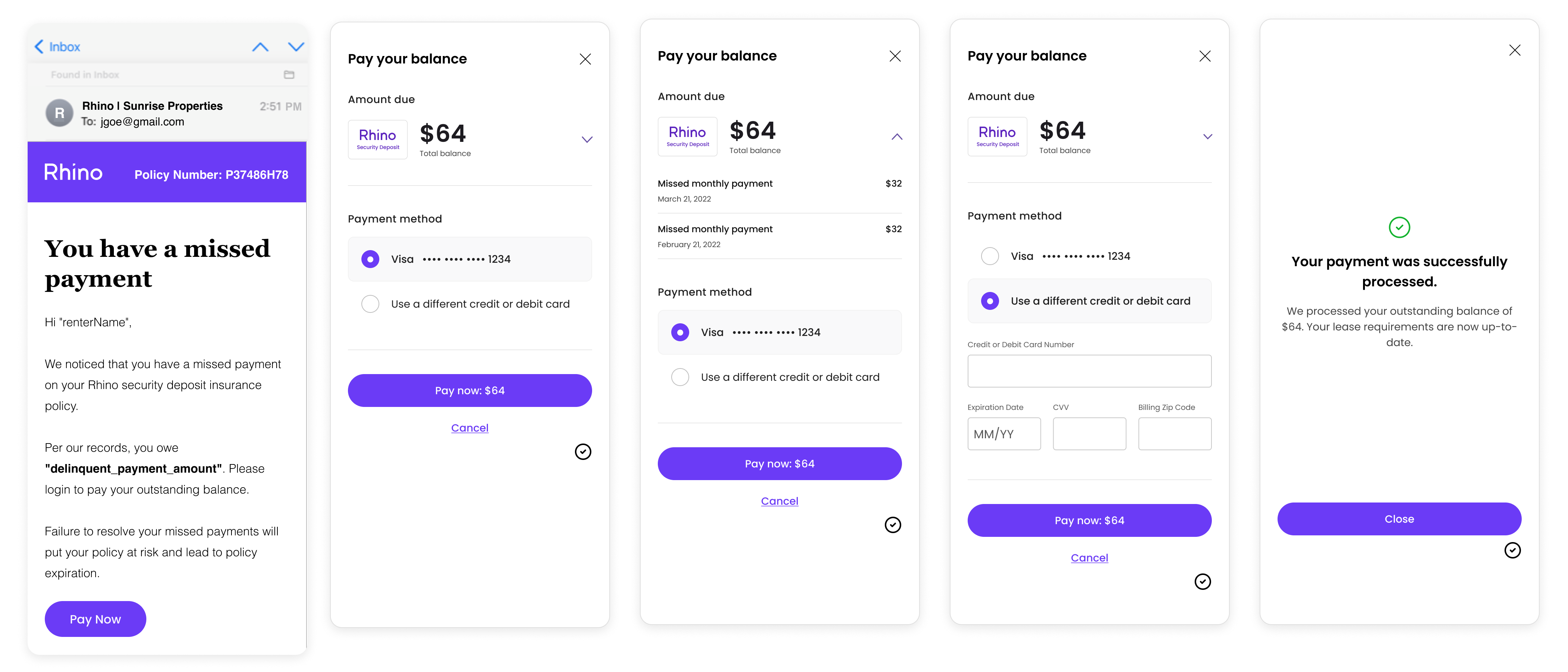 After: redesigned pay-balance flow with itemized charges