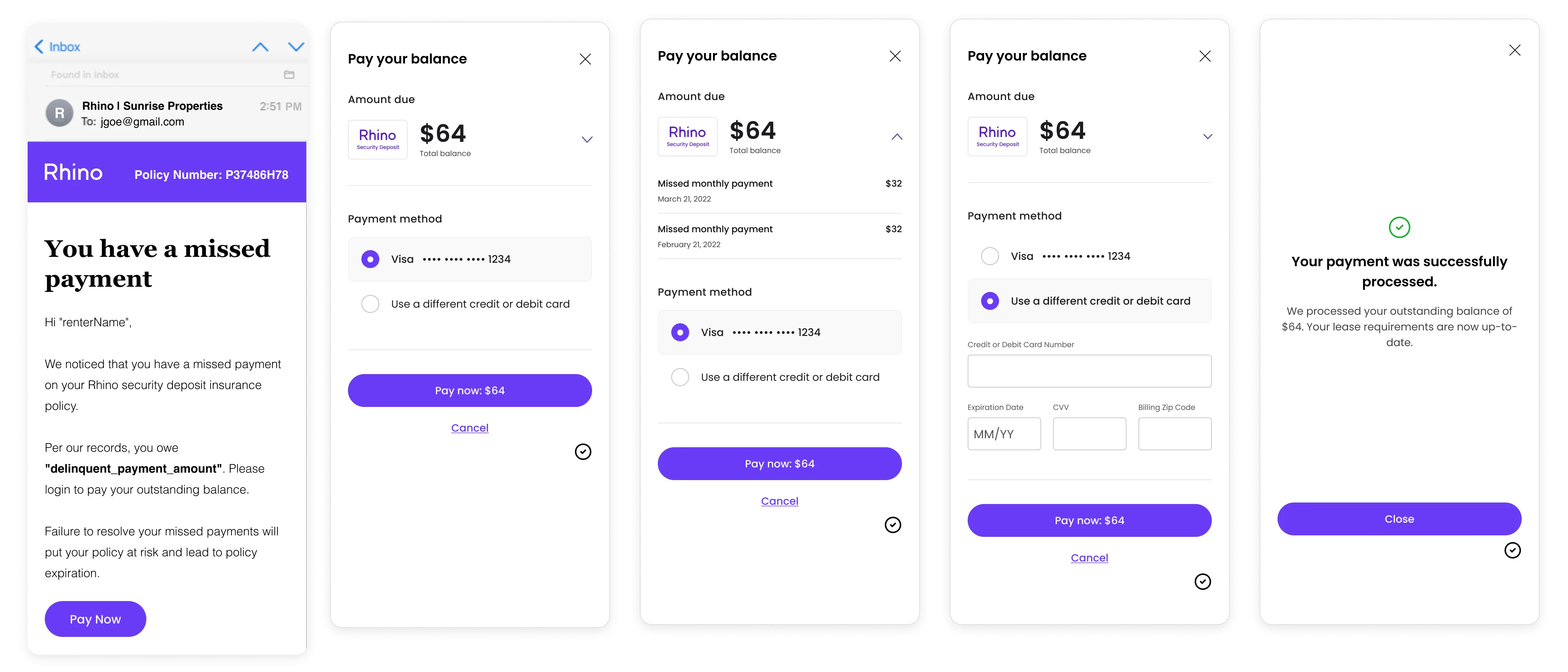 After: redesigned pay-balance flow with itemized charges